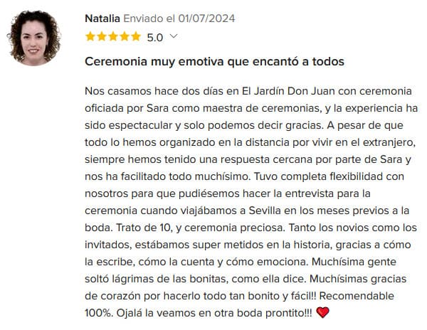 Comentarios y Reseñas de los Novios